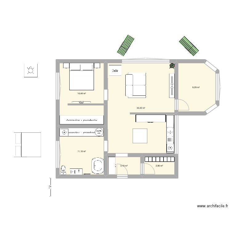 Maison . Plan de 6 pièces et 73 m2