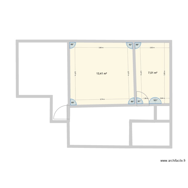 Vaires 2. Plan de 2 pièces et 20 m2