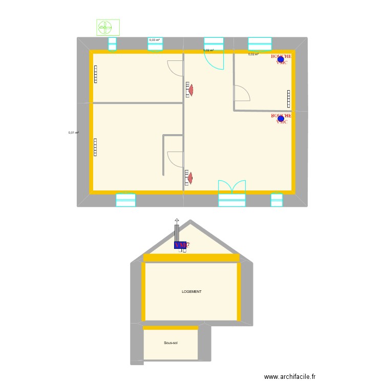 BOURGES / LAVALLADE logement 78m². Plan de 12 pièces et 97 m2