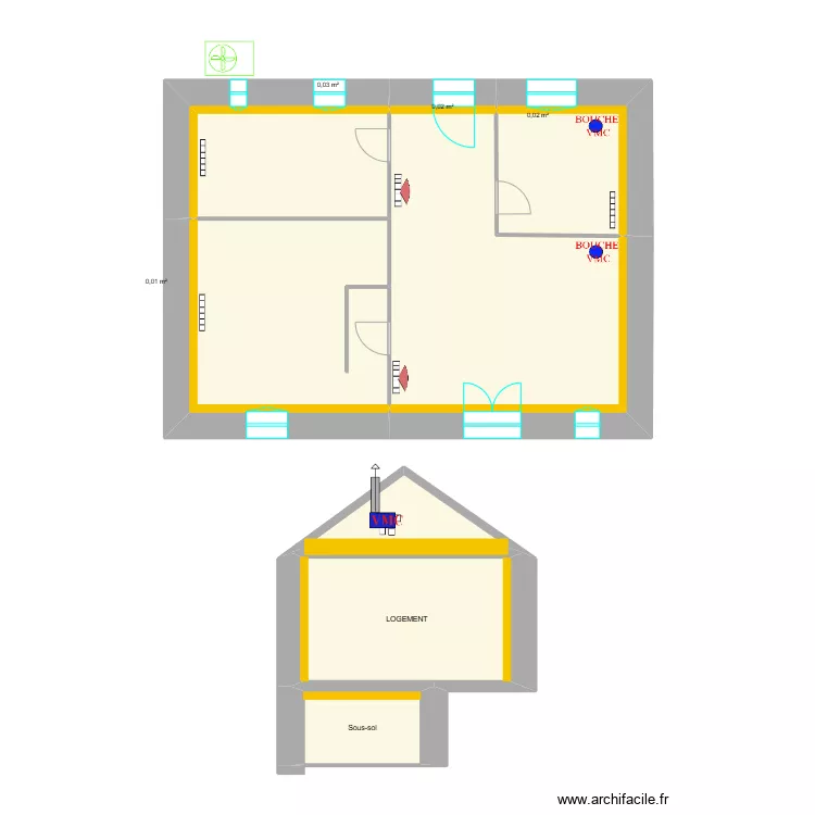 BOURGES / LAVALLADE logement 78m&sup2;. Plan de 