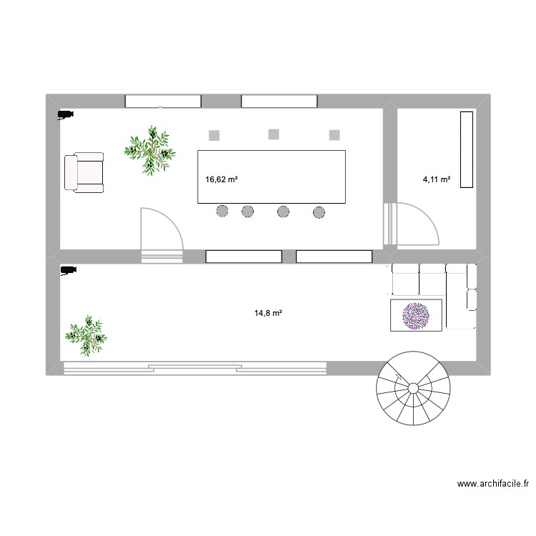 plan étage. Plan de 3 pièces et 36 m2