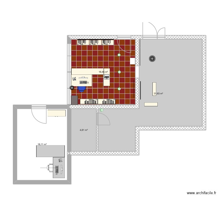 bureau. Plan de 5 pièces et 78 m2