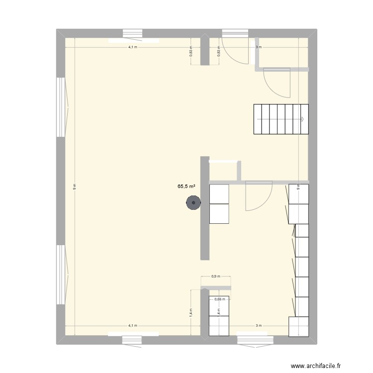 rdc new. Plan de 1 pièce et 66 m2