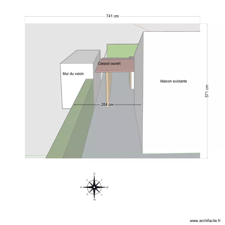 Vue face est Carport. Plan de Vue face est Carport. Plan de