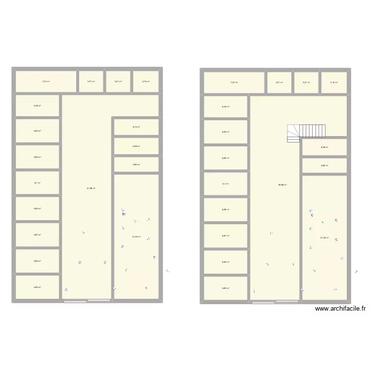 entrepot. Plan de 33  et 336 m²
