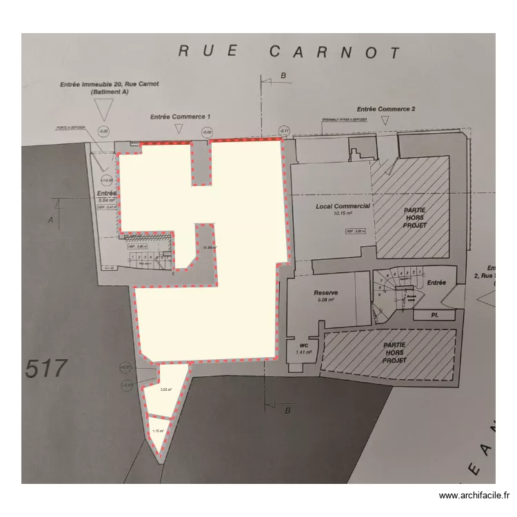 Plan masse Carnot. Plan de 3  et 67 m²