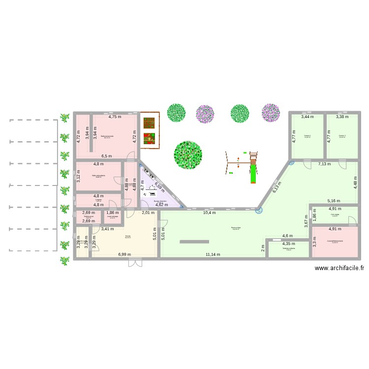 Crèche Puer. Plan de 15 pièces et 287 m2