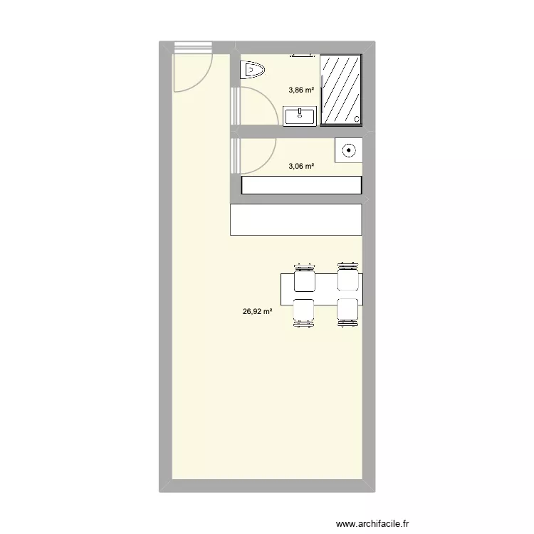V1p. Plan de 3 pièces et 34 m²