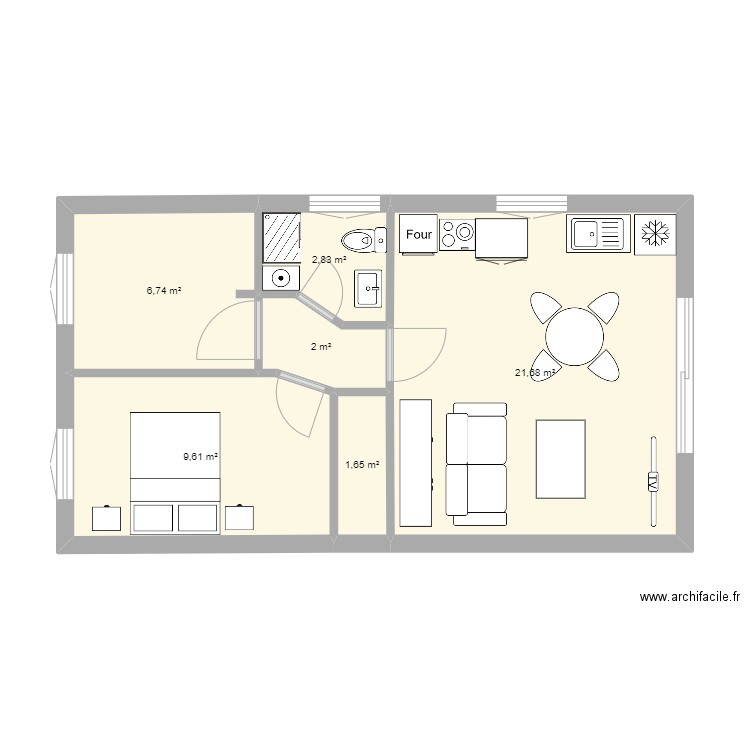 DUPLEX. Plan de 6 pièces et 45 m2