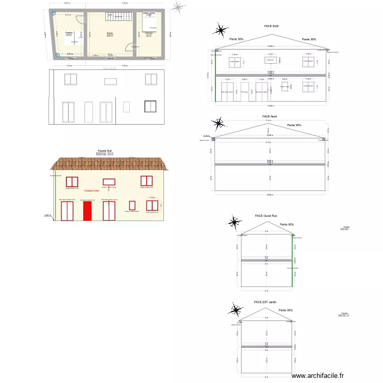 Maison jardin. Plan de 7 pièces et 90 m²