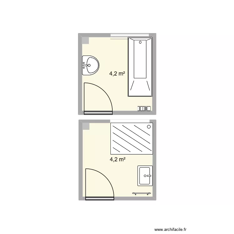 SDB RASPAIL. Plan de 2 pièces et 8 m²