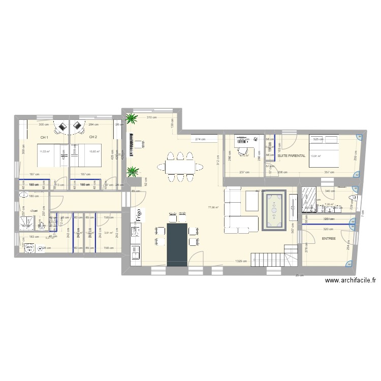 BILLIOUT BASTIEN ET MARIE. Plan de 16 pièces et 149 m2