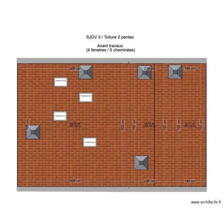 SJDV3 Toiture Avant. Plan de 3 pièces et 72 m2