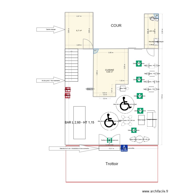 Salon de thé Nelly - Abbeville - Après travaux. Plan de 3 pièces et 20 m2