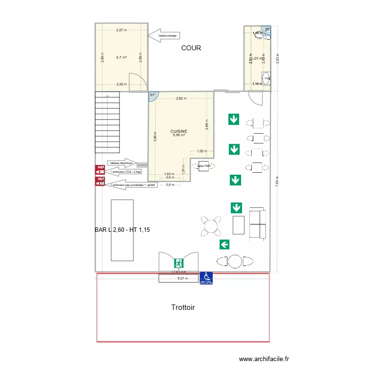 Salon de th&eacute; Nelly - Abbeville - Apr&egrave;s travaux. Plan de 3 pièces et 20 m²