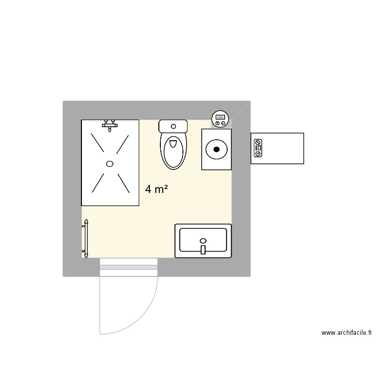 Petite sdb. Plan de 1 pièce et 4 m2