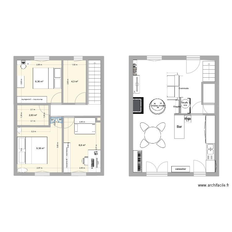 maison 1. Plan de 5 pièces et 34 m2