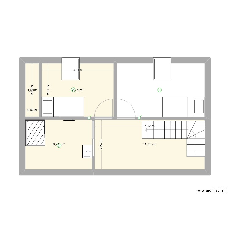 Projet Comble 1. Plan de 4 pièces et 27 m2