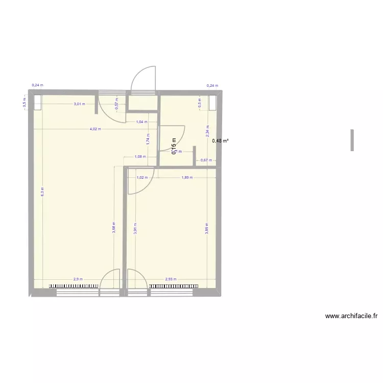T2 3 ieme etage cotes simples Version 7. Plan de 4 Pièces et 36 m² T2 3 ieme etage cotes simples Version 7. Plan de 4 Pièces et 36 m²