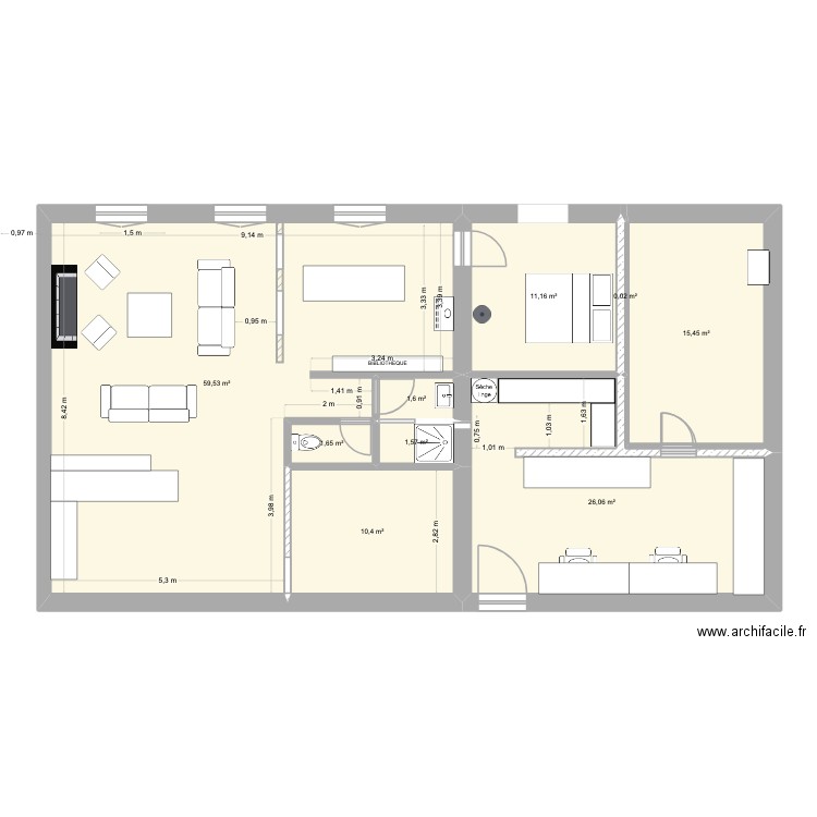 MALICORNE TRAVAUX v2. Plan de 9 pièces et 127 m2