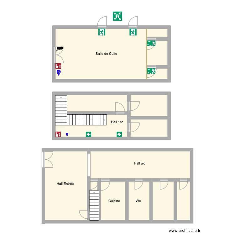 Eglise de Marcinelle. Plan de 8 pièces et 143 m2