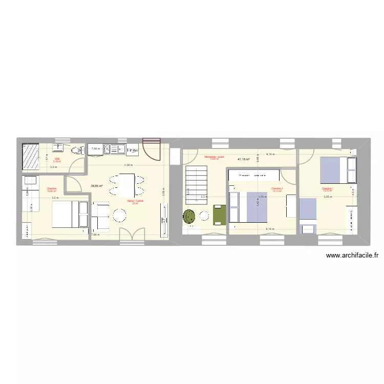 Etage Bleymard V3. Plan de 2  et 80 m²