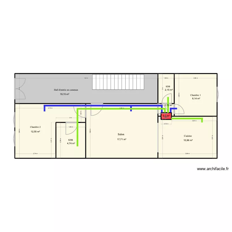 VMC system. Plan de 9  et 76 m²