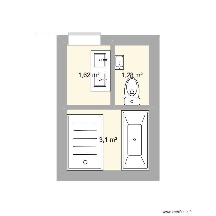 WC/salle de bain. Plan de 3 pièces et 6 m2