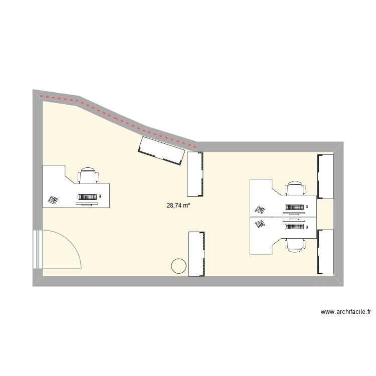 Projet Bureau. Plan de 1 pièce et 29 m2