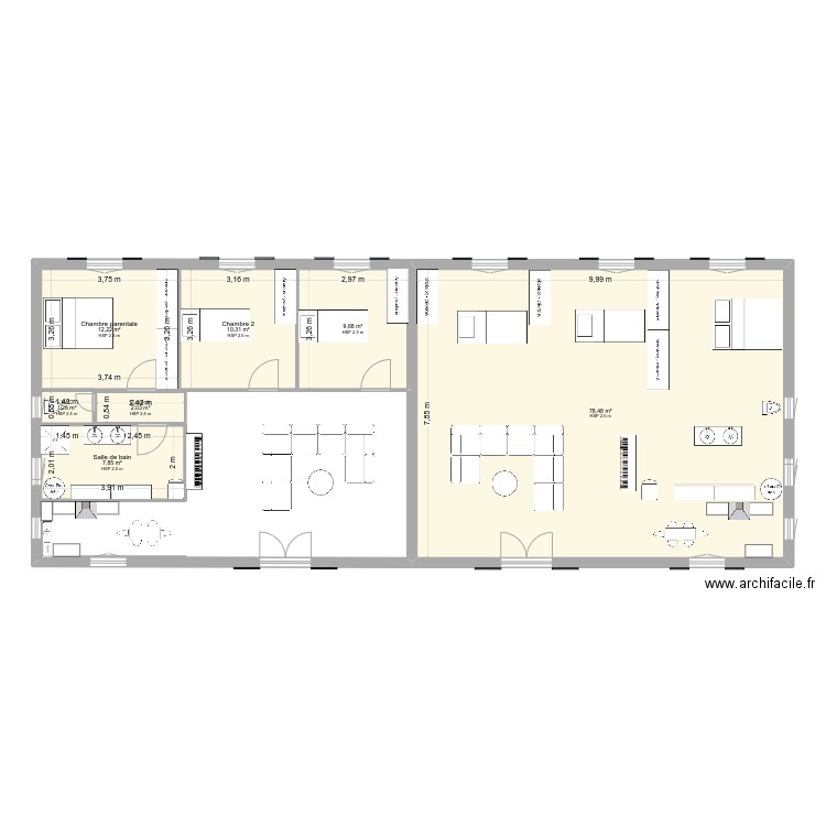 Robert 1. Plan de 7 pièces et 122 m2