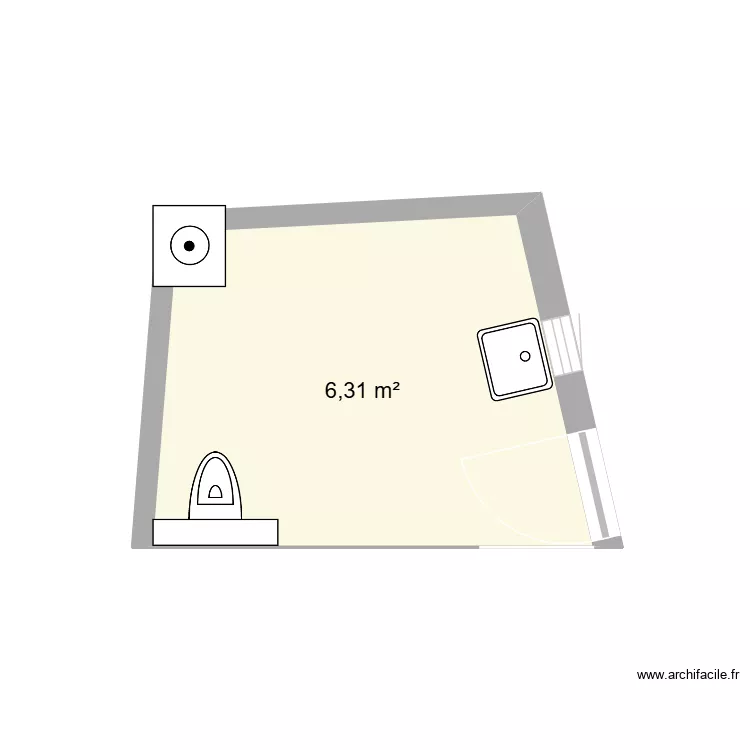 Buanderie. Plan de 1  et 6 m²