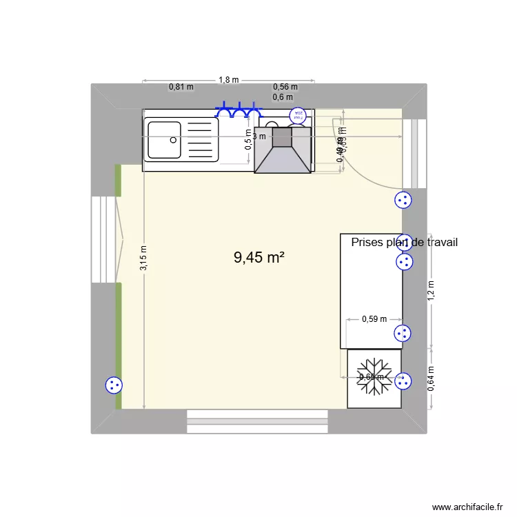 cuisine 76 rep. Plan de 1 Pièce et 9 m² cuisine 76 rep. Plan de 1 Pièce et 9 m²