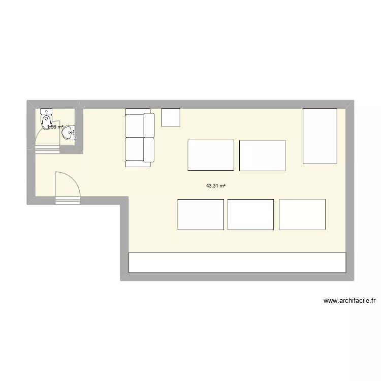 baby2. Plan de 2 pièces et 45 m²