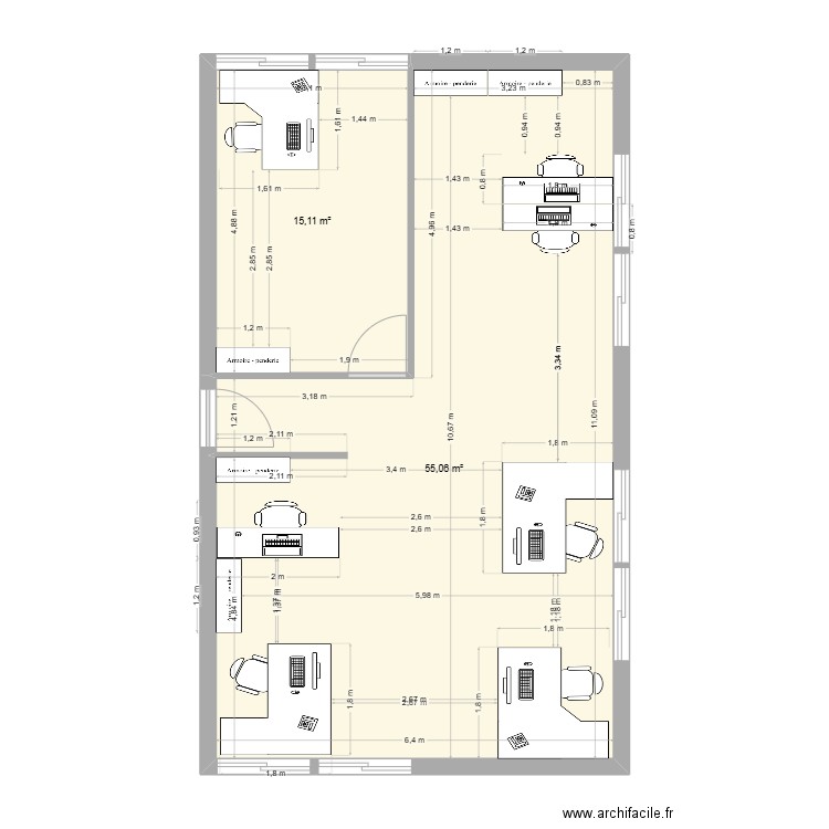BUREAU Rte. Plan de 2 pièces et 70 m2