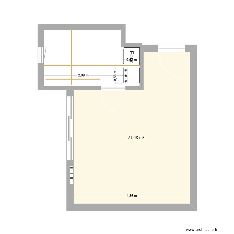 Séjour & cuisine. Plan de 1 pièce et 21 m2