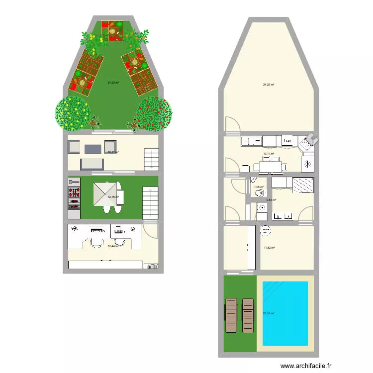 bateau. Plan de 10  et 137 m²