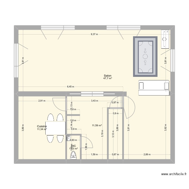 moo2Tah2. Plan de 4 pièces et 72 m2