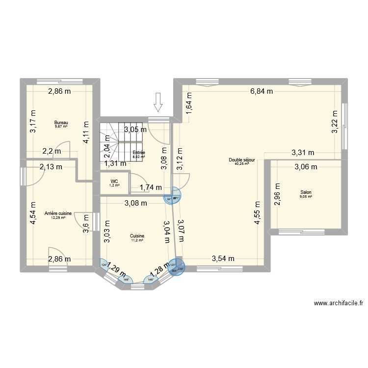 cheville. Plan de 7 pièces et 92 m2