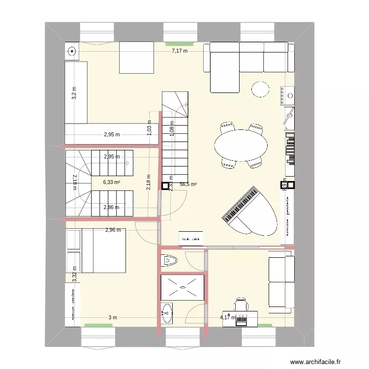 1er &eacute;tage avec escalier plus petit. Plan de 