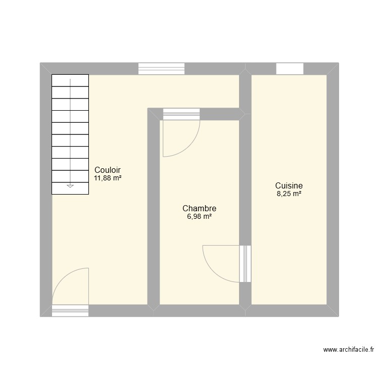 plgg. Plan de 3 pièces et 27 m2