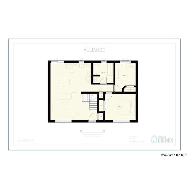 ALLIANCE 24’ X 35’ - PLAN VIERGE. Plan de 8 pièces et 65 m2