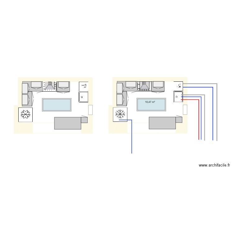 cuisine v1. Plan de 2 pièces et 21 m2