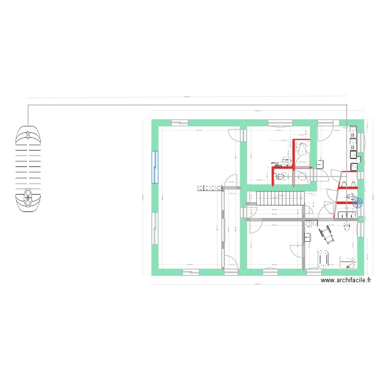 Caro RdC sanitaire plomberie EdC. Plan de 10 pièces et 112 m2