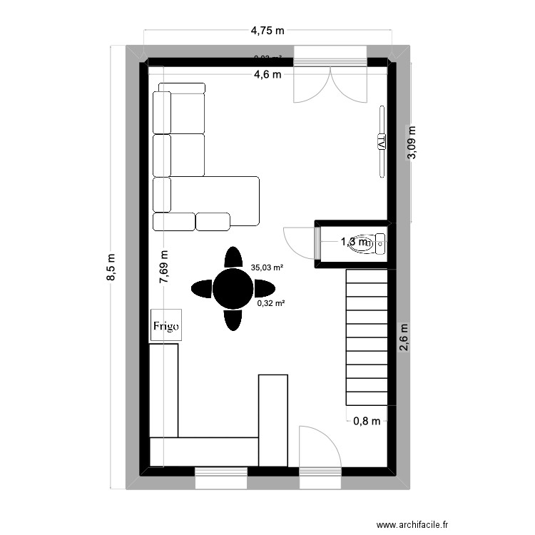maison bardiere. Plan de 3 pièces et 35 m2