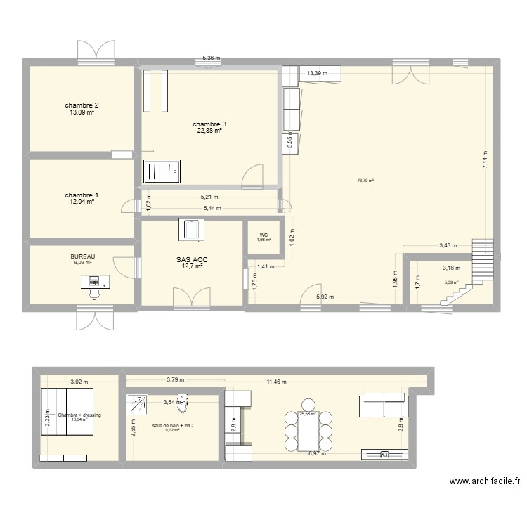 plan 1. Plan de 11 pièces et 195 m2