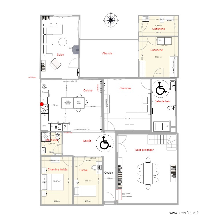 Plan projet pour réflexion cuisine. Plan de 5 pièces et 41 m2