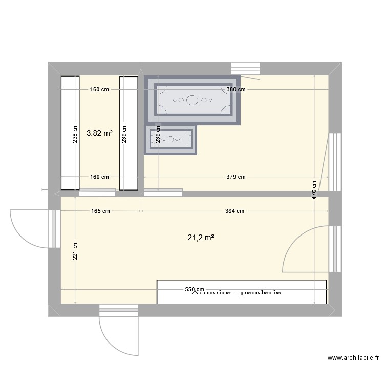 entree. Plan de 2 pièces et 25 m2