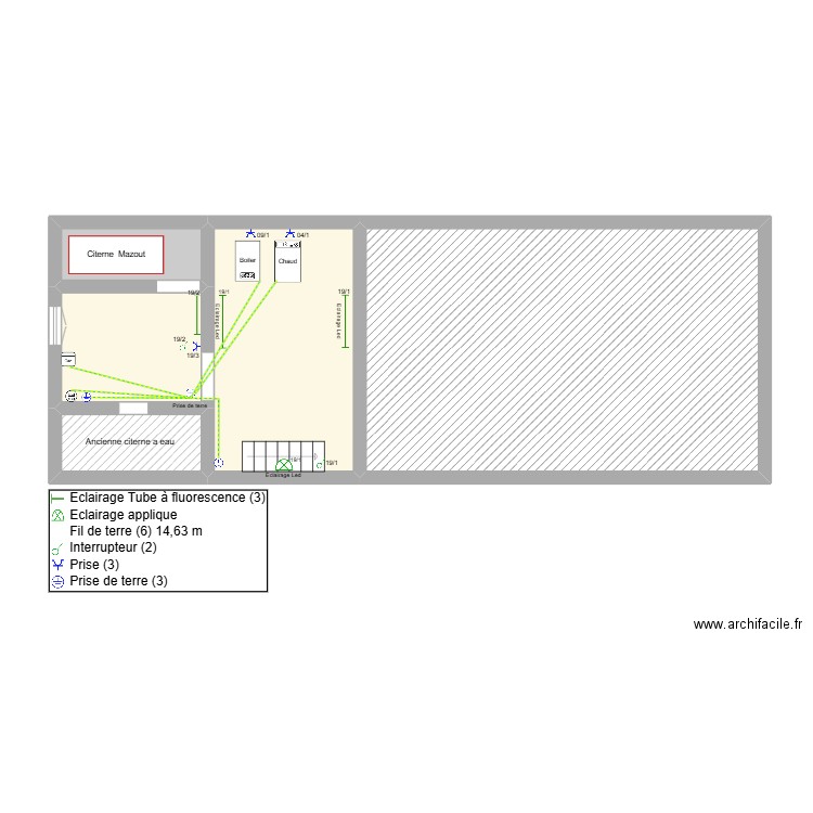 Implantations Cave. Plan de 5 pièces et 68 m2