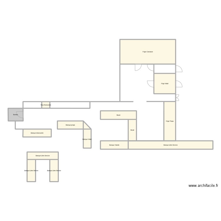 Boucherie. Plan de 16 pièces et 76 m2