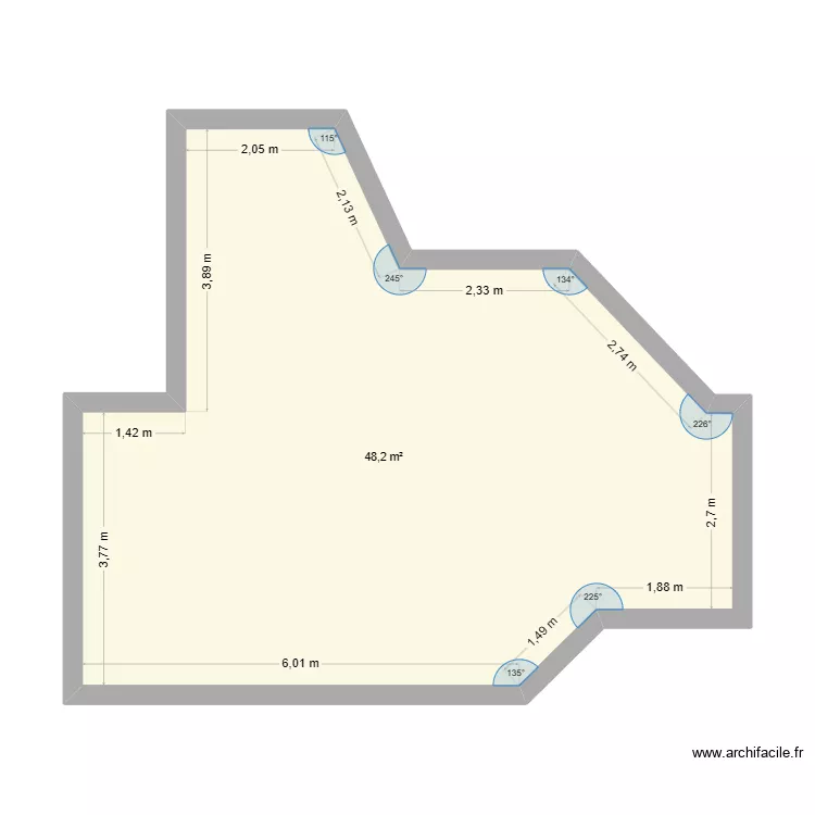 HUVELLE salon-cuisine. Plan de 1  et 48 m²